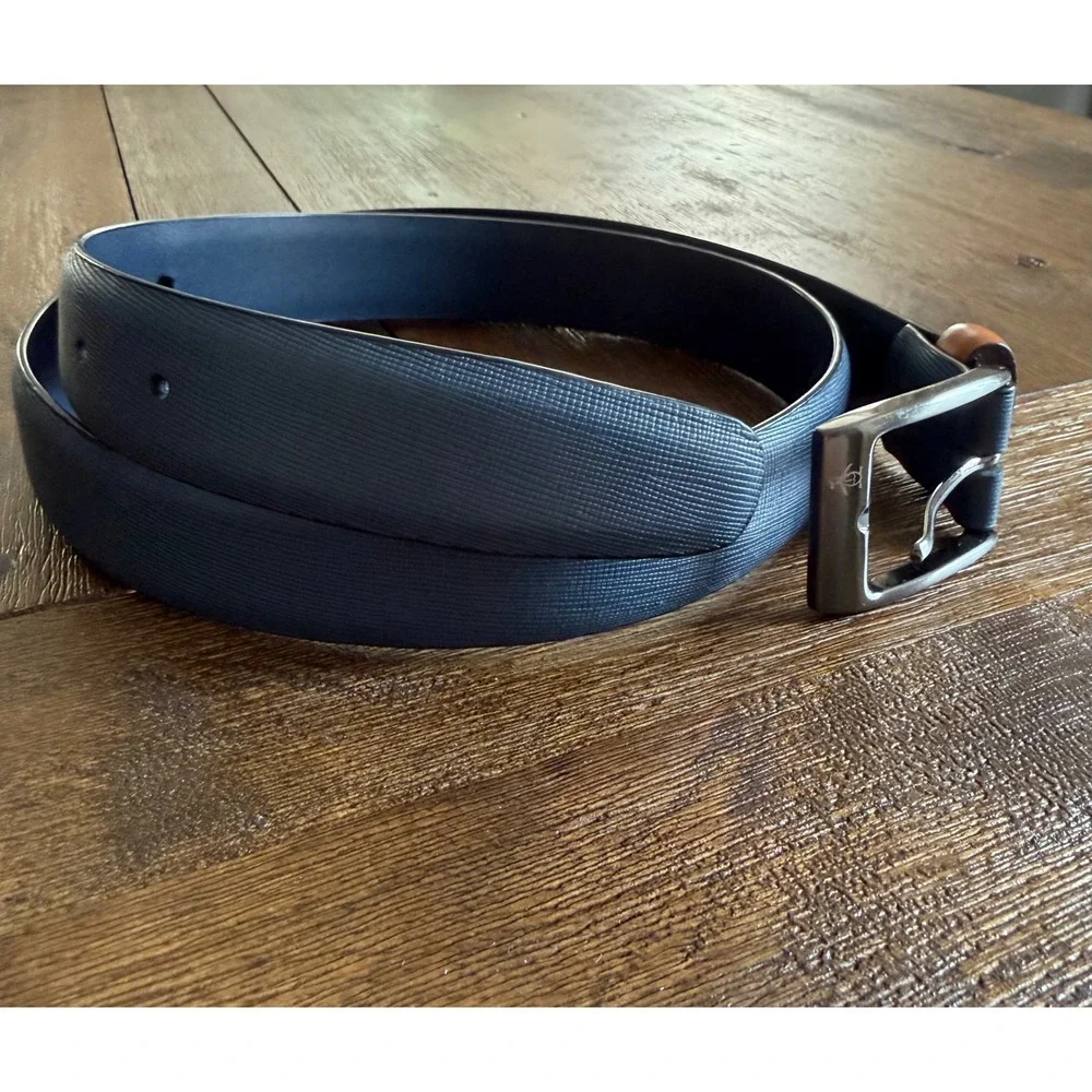 Original Penguin Textured Leather Belt Blue 36 Casual Preppy